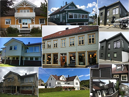 Collage av forskjellige bilder av hus